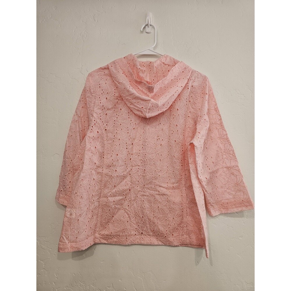 Blair Women's Eyelet Lace Lightweight Zip Hoodie Pink Jacket Top Size Medium - Picture 7 of 7